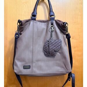 Chala Faux Leather Satchel Tote Crossbody Bag Taupe Dog Charm Excellent